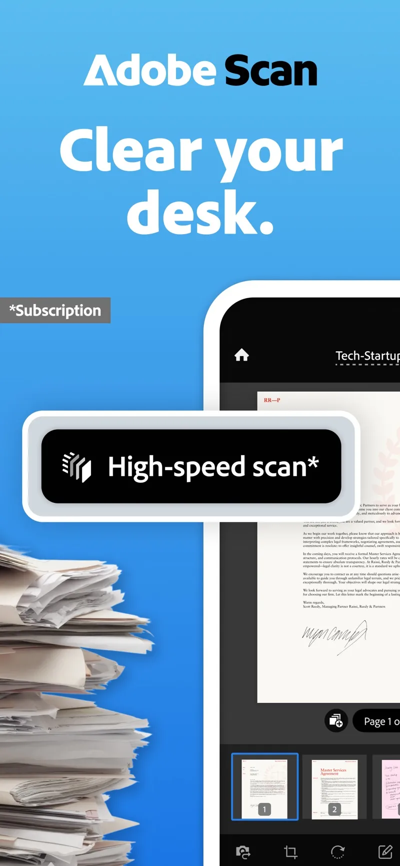 Adobe Scan capturing a paper document with automatic edge detection