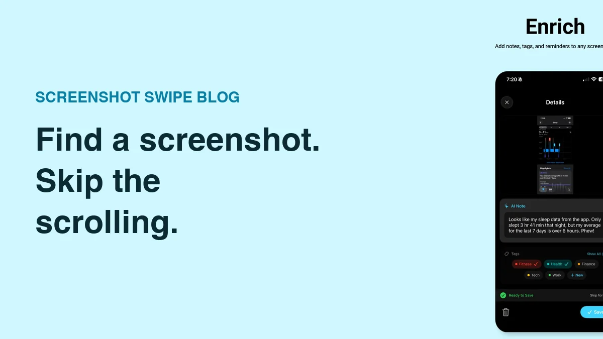 How to Find Screenshots on iPhone—and Find the One You Need — illustrated with the app’s notes and tags screen