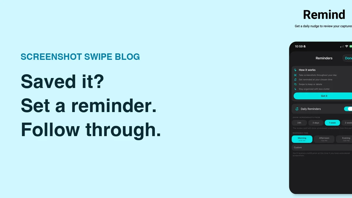 How to Set a Reminder for a Screenshot on iPhone — illustrated with the app’s reminder settings